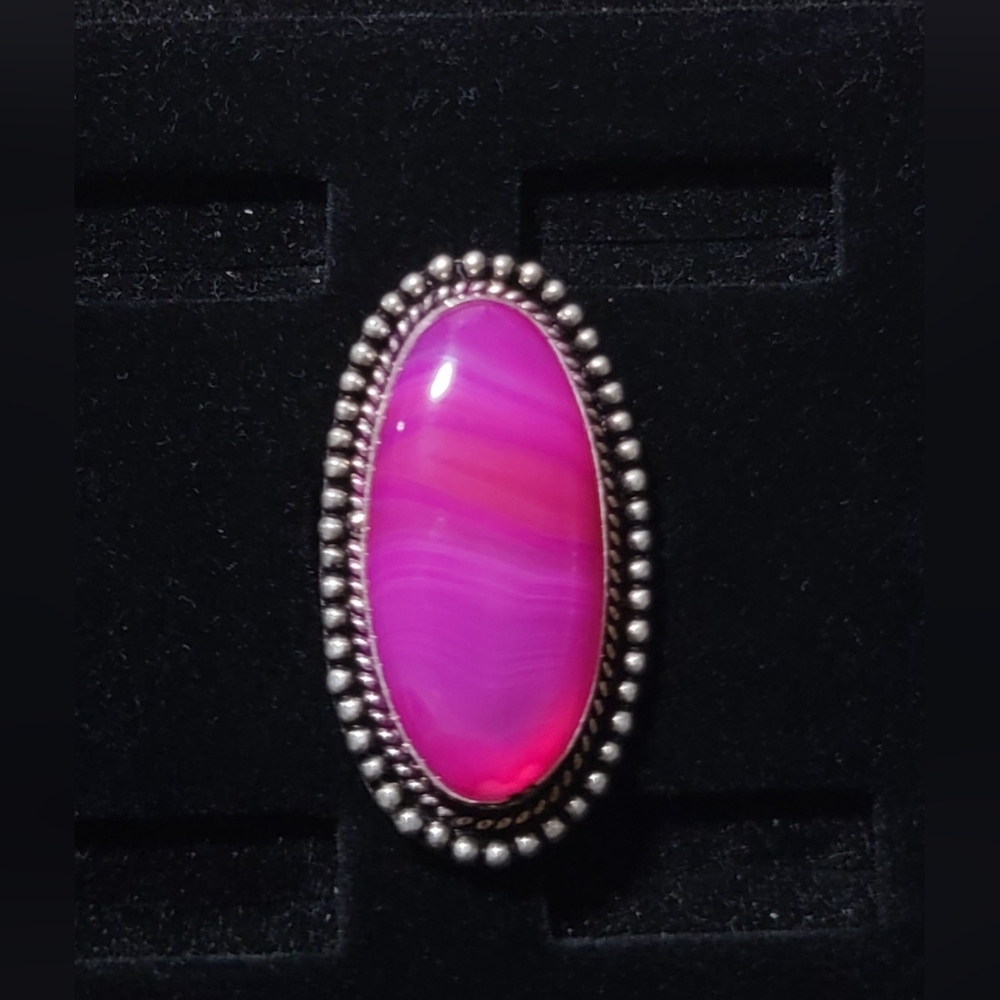 925 Sterling Silver Handmade Botswana Lace Agate Ring Size 8.25